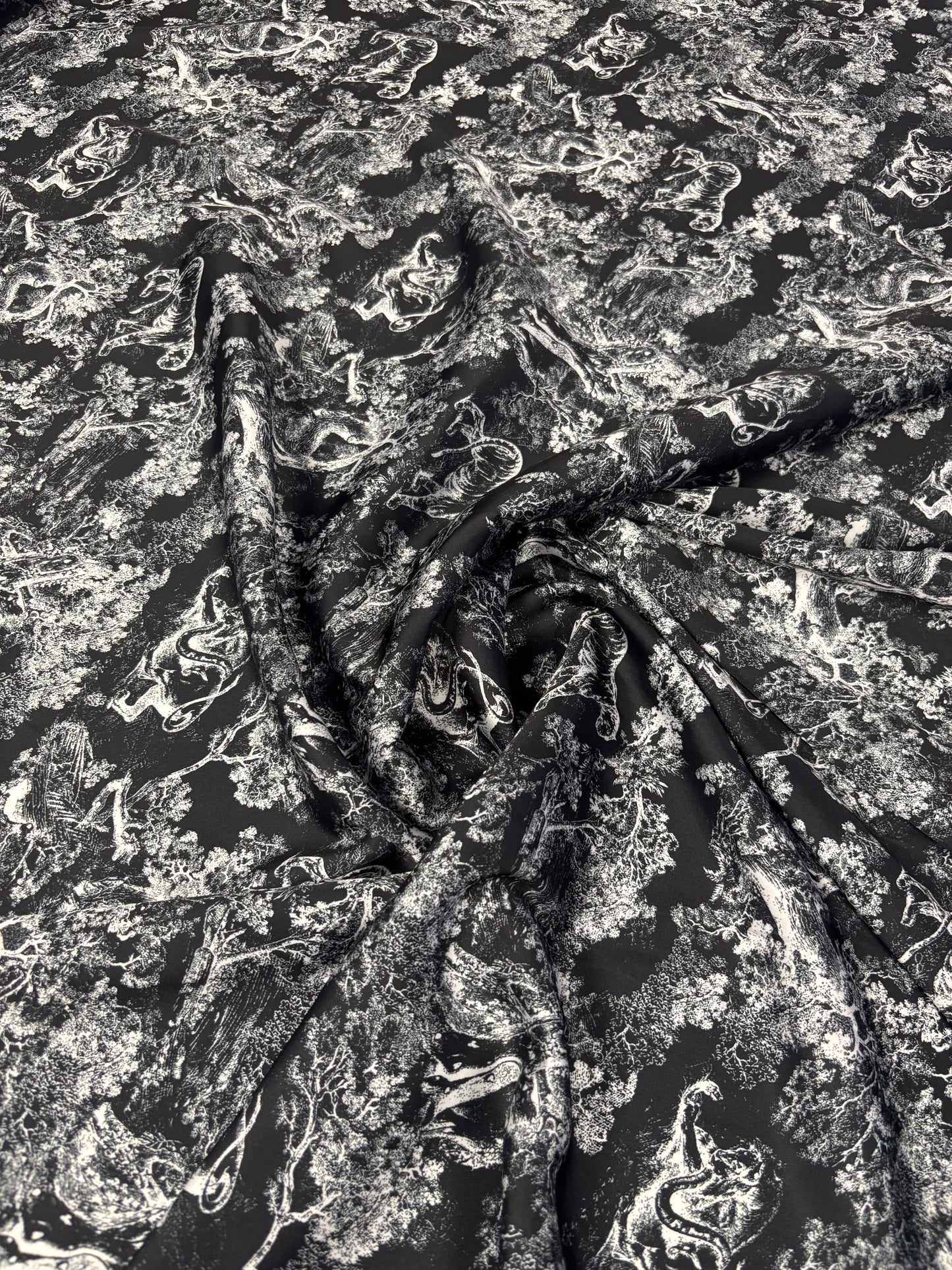 Black & White Satin Fabric by the Metre – Toile de Jouy Scenic