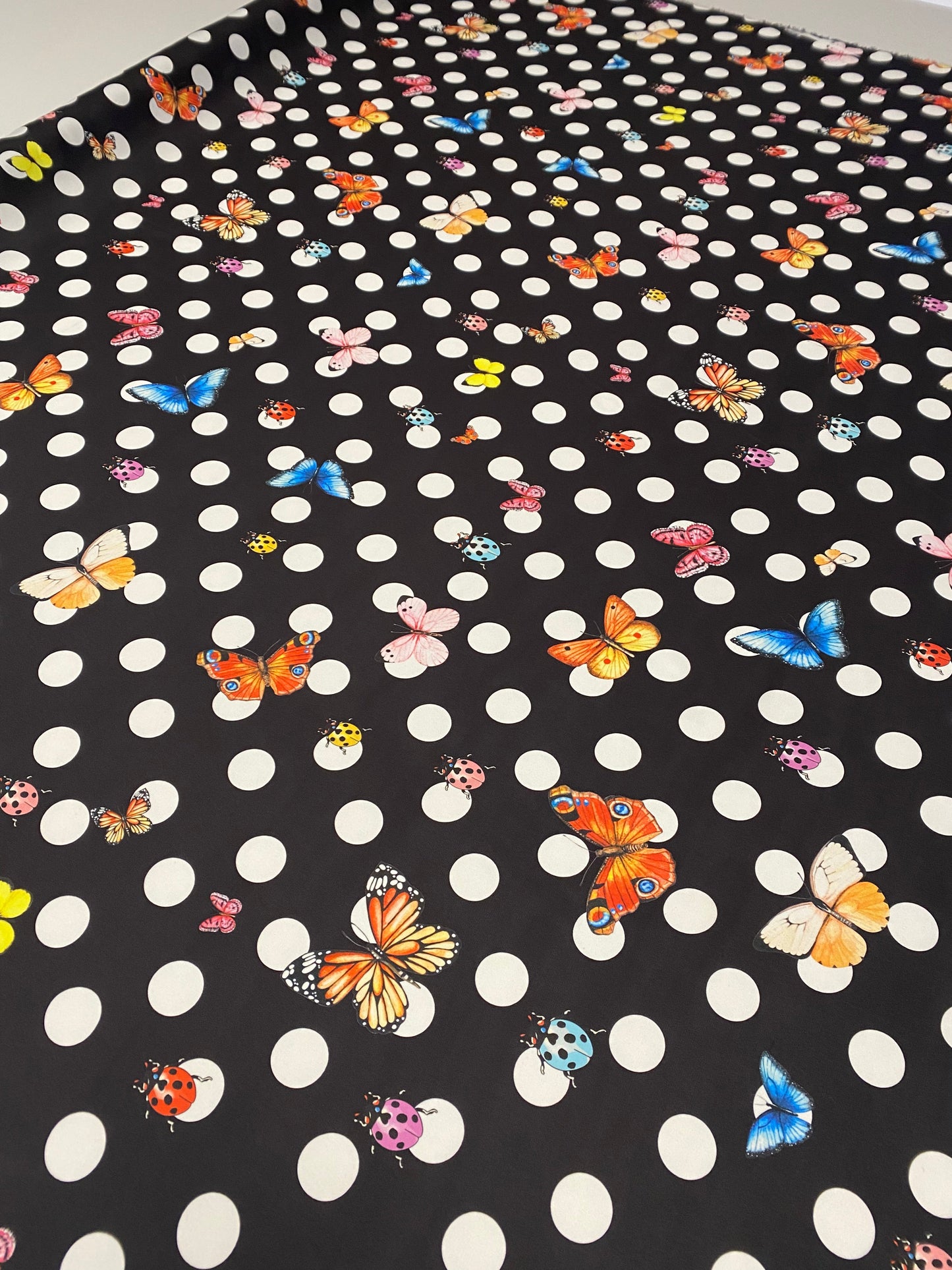 Polka Dot Butterfly Satin Fabric by the Metre