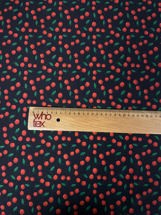 Cherry Print Black Spandex Fabric by the Metre