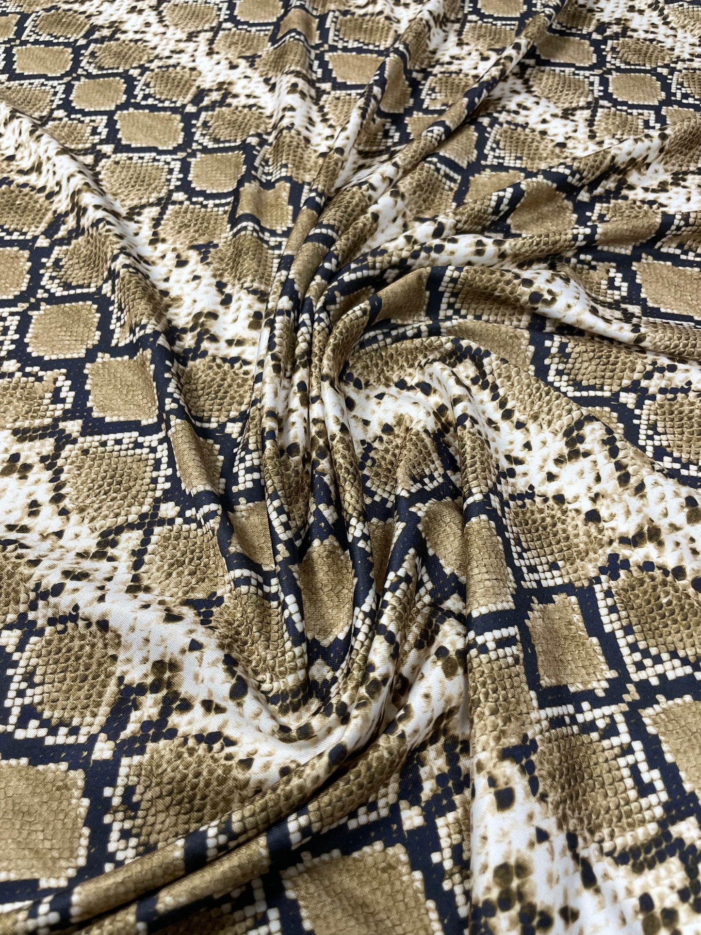 Snake Print Spandex Fabric in Brown Beige by the Metre
