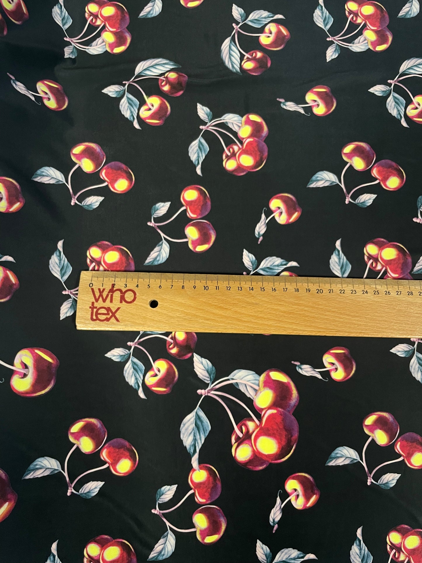 Black Cherry Print Fabric by the Metre