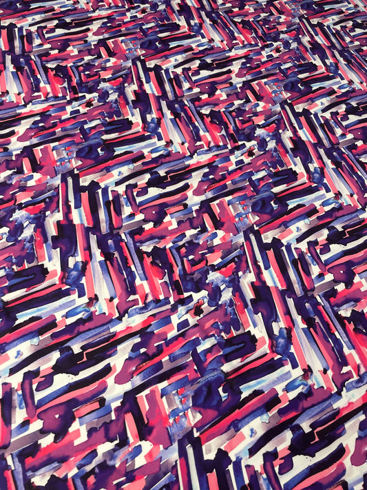 Abstract Geometric Spandex Fabric by the Metre – Purple Pink