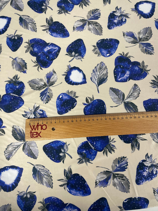 Blue Strawberry Print Fabric by the Metre