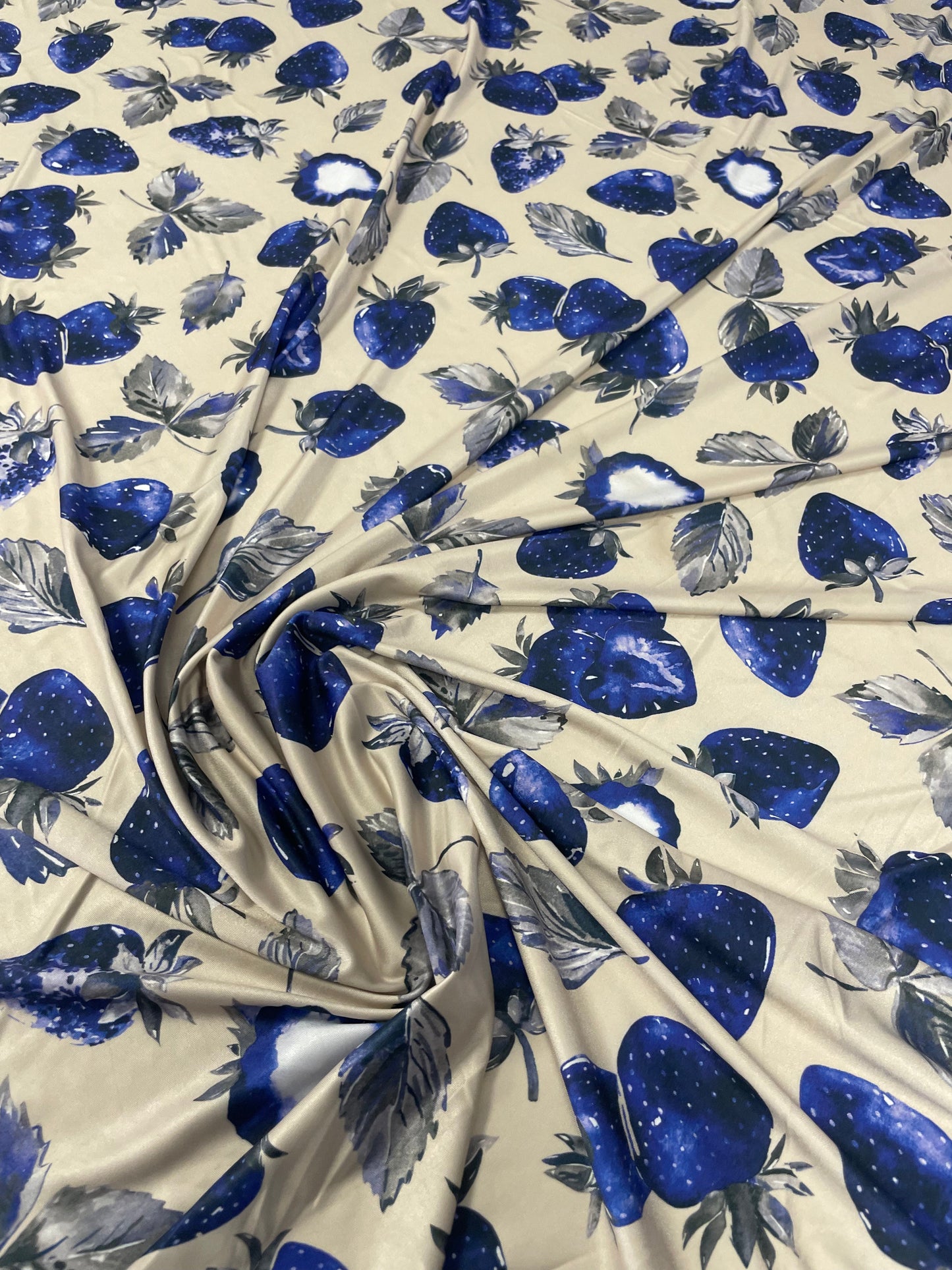 Blue Strawberry Print Fabric by the Metre