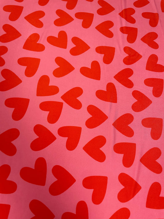 Pink Heart Print Fabric by the Metre – Soft Material