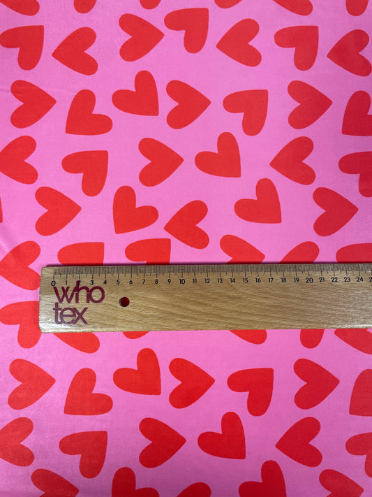 Pink Heart Print Fabric by the Metre – Soft Material