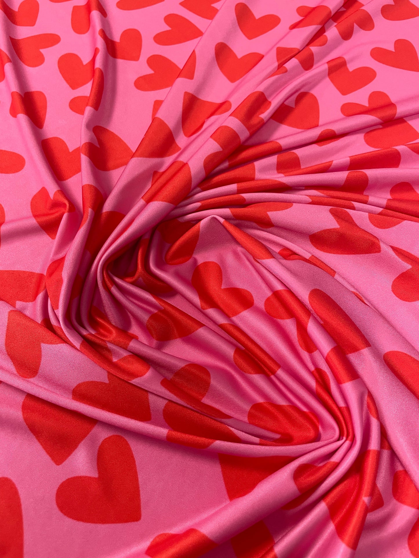 Pink Heart Print Spandex Fabric by the Metre – Soft Material