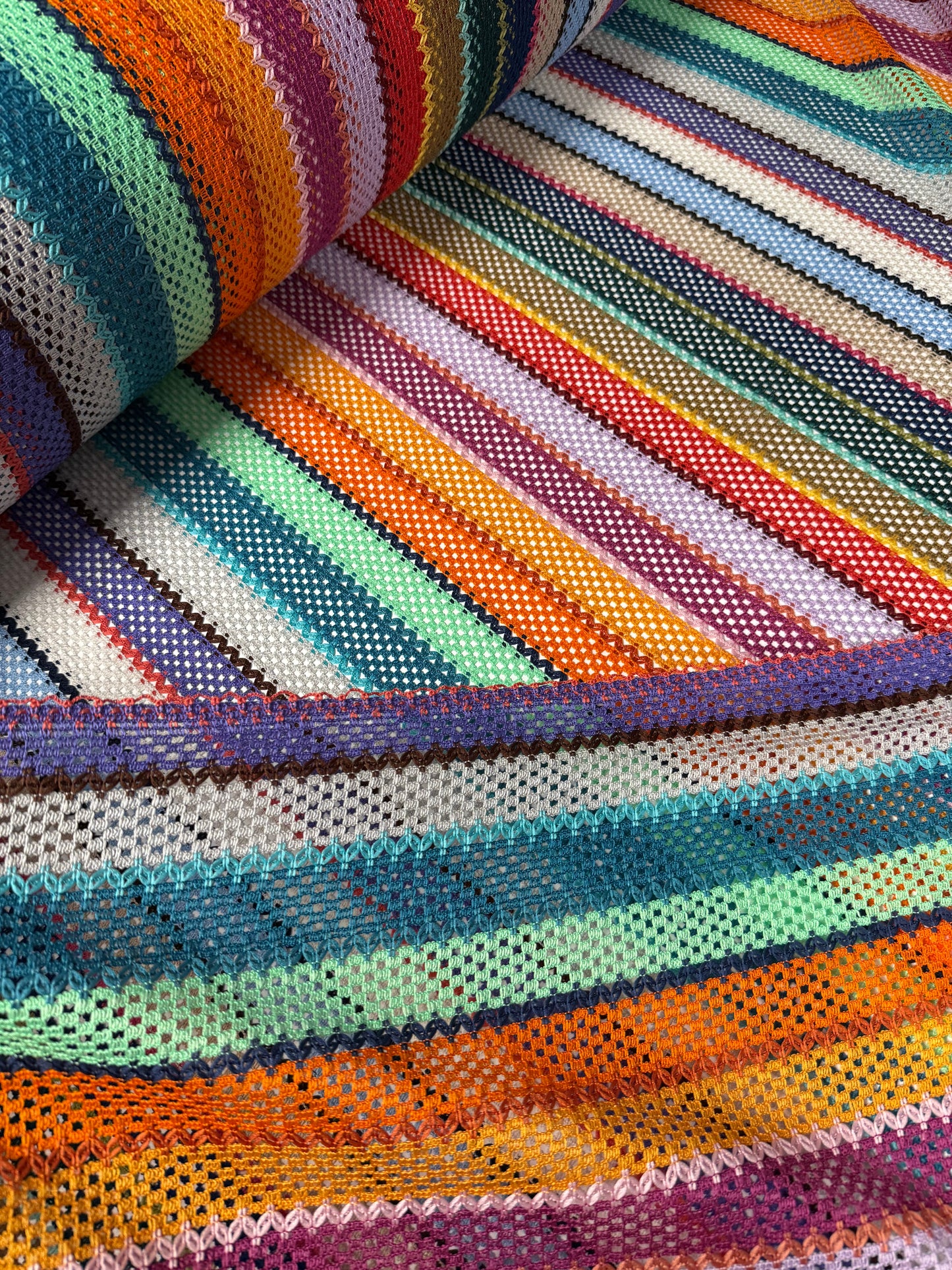 Colorful Knit Mesh Fabric with Striped Pattern