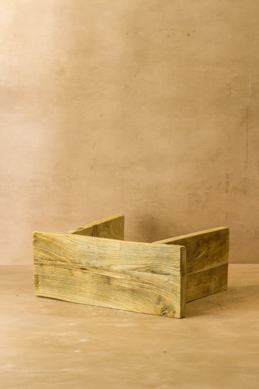 Vintage Rustic Square Elm Wood Stool - No 2