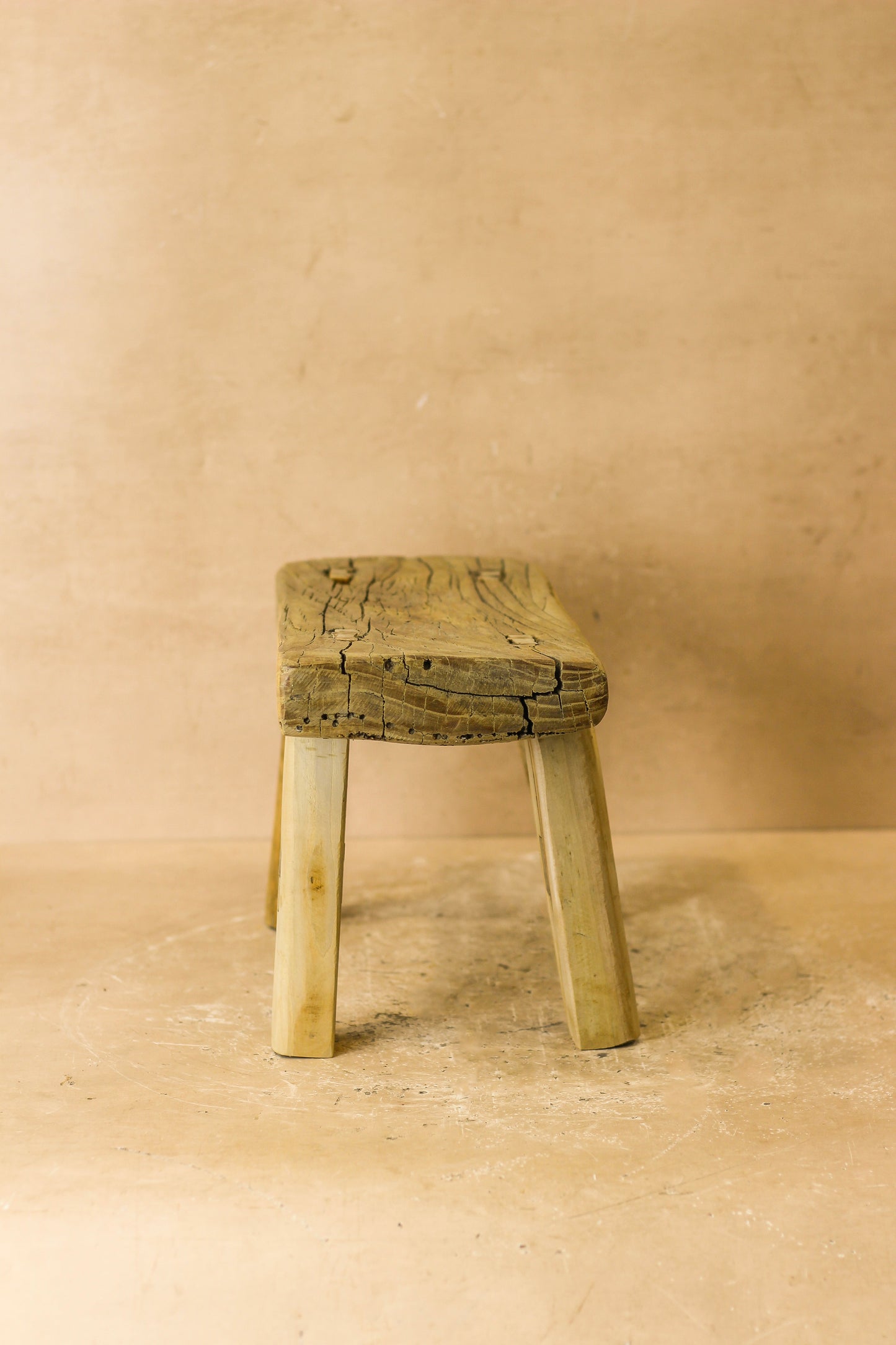 Vintage Rustic Elm Wood Stool - Small - No 19