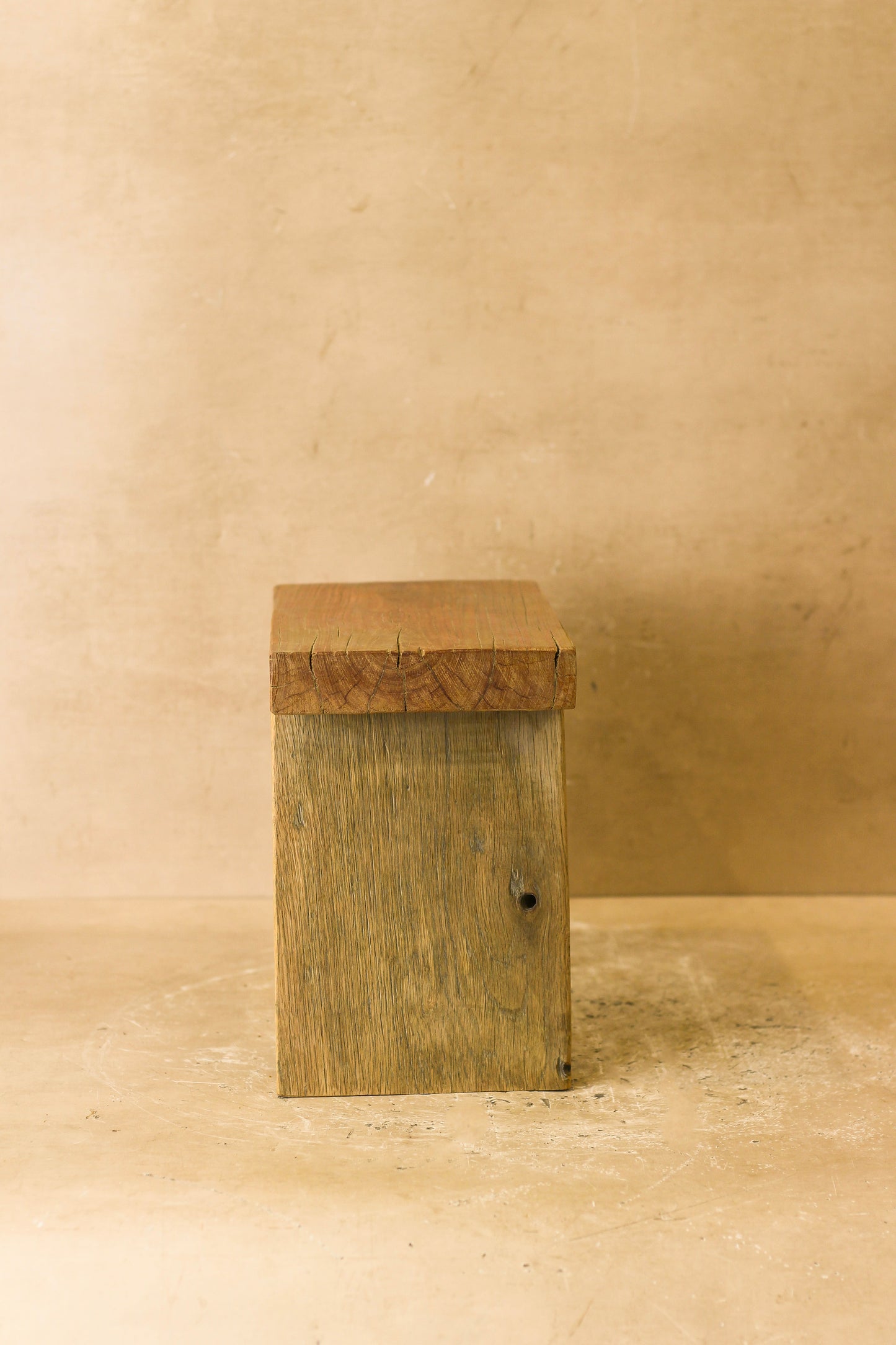 Vintage Rustic Square Elm Wood Stool - Small - No 1