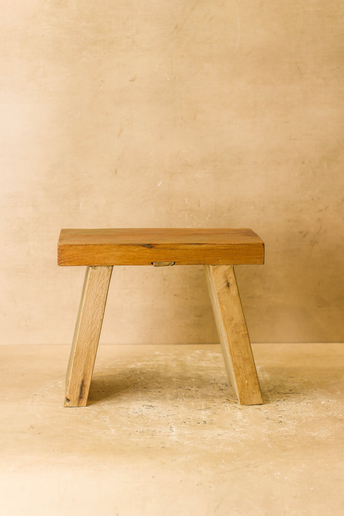 Vintage Rustic Square Elm Wood Stool - Small - No 1