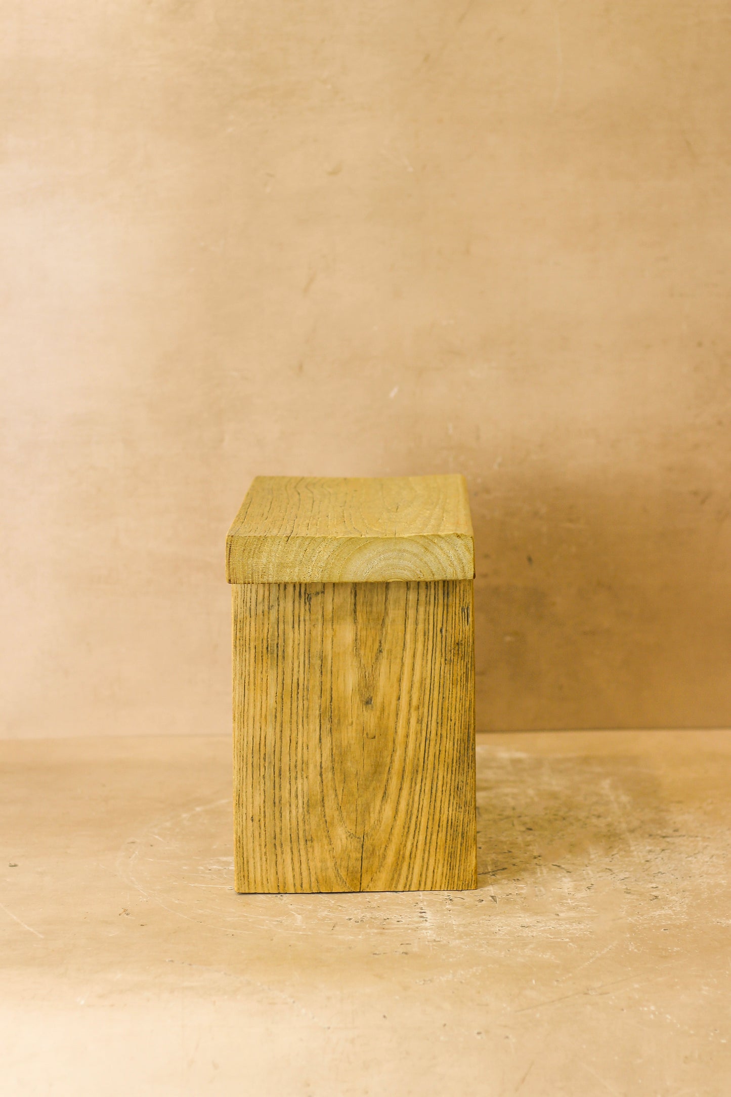 Vintage Rustic Square Elm Wood Stool - Small - No 2