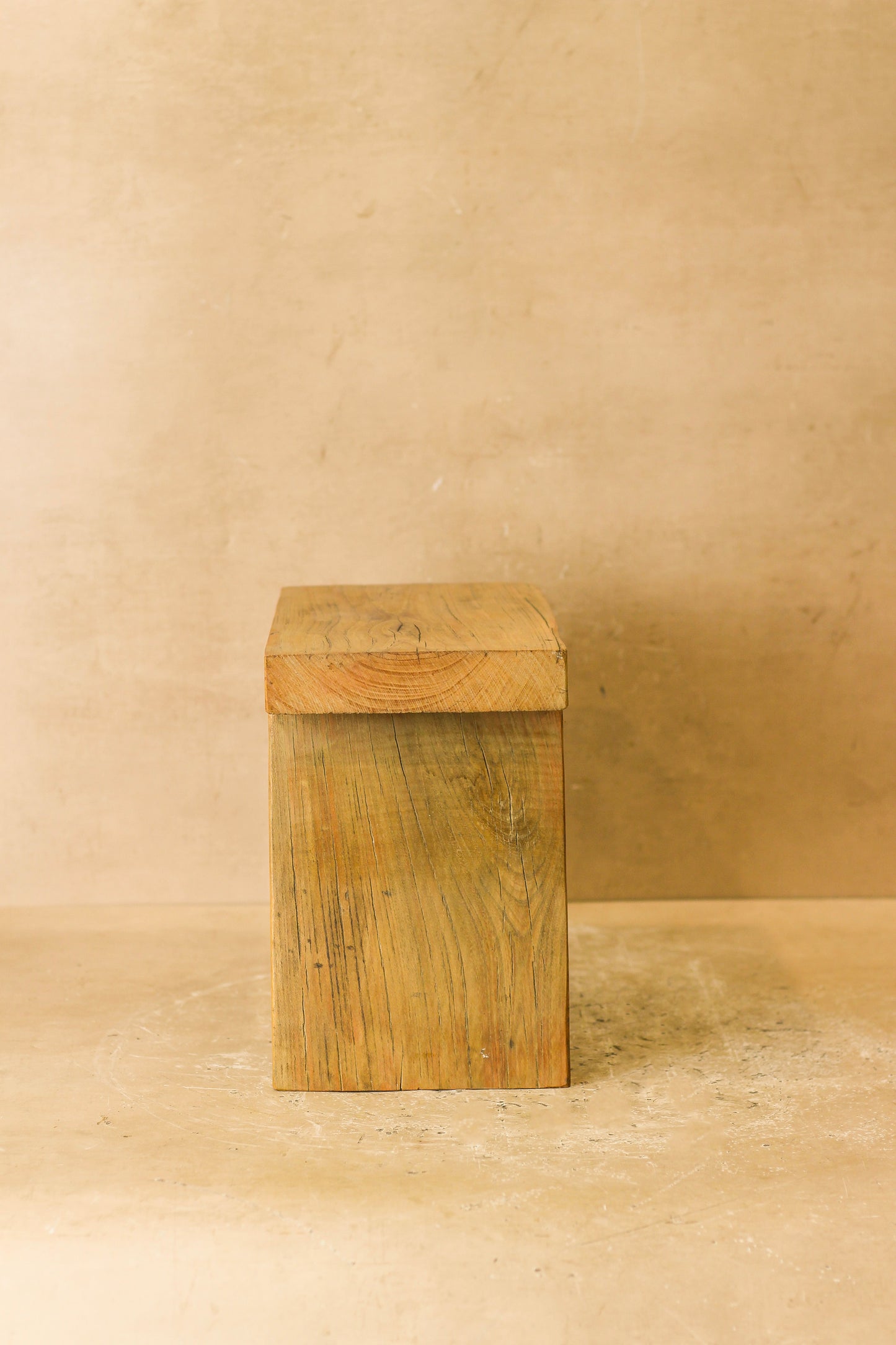 Vintage Rustic Square Elm Wood Stool - Small - No 4