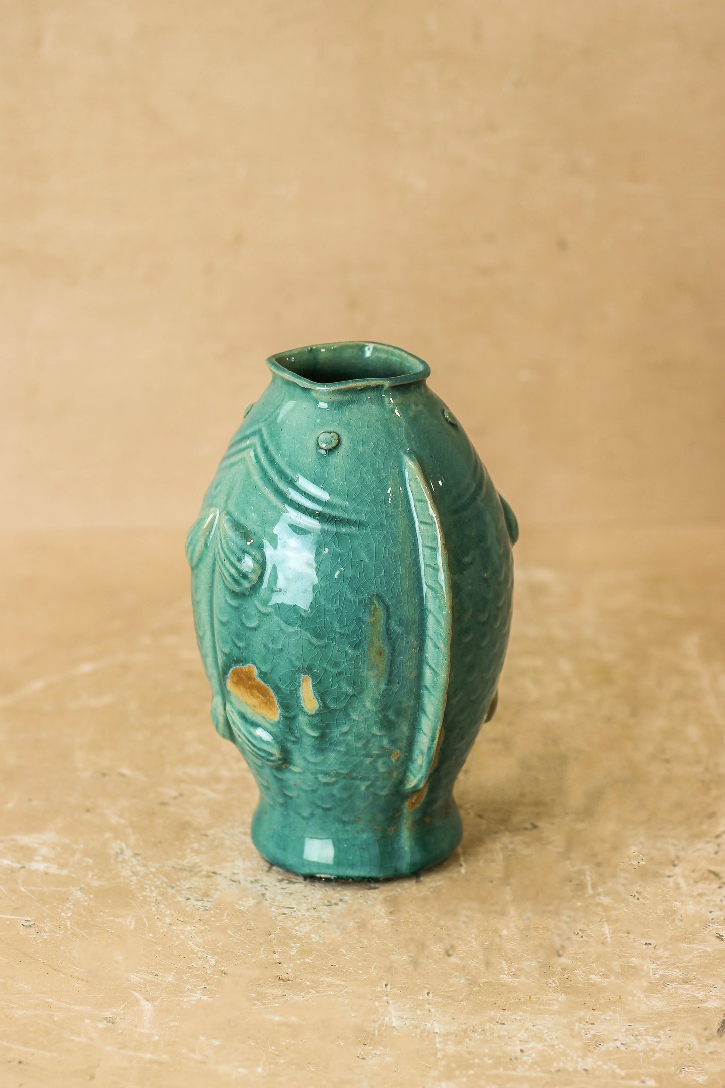 Vintage Turquoise Twin Fish Vase - No 1