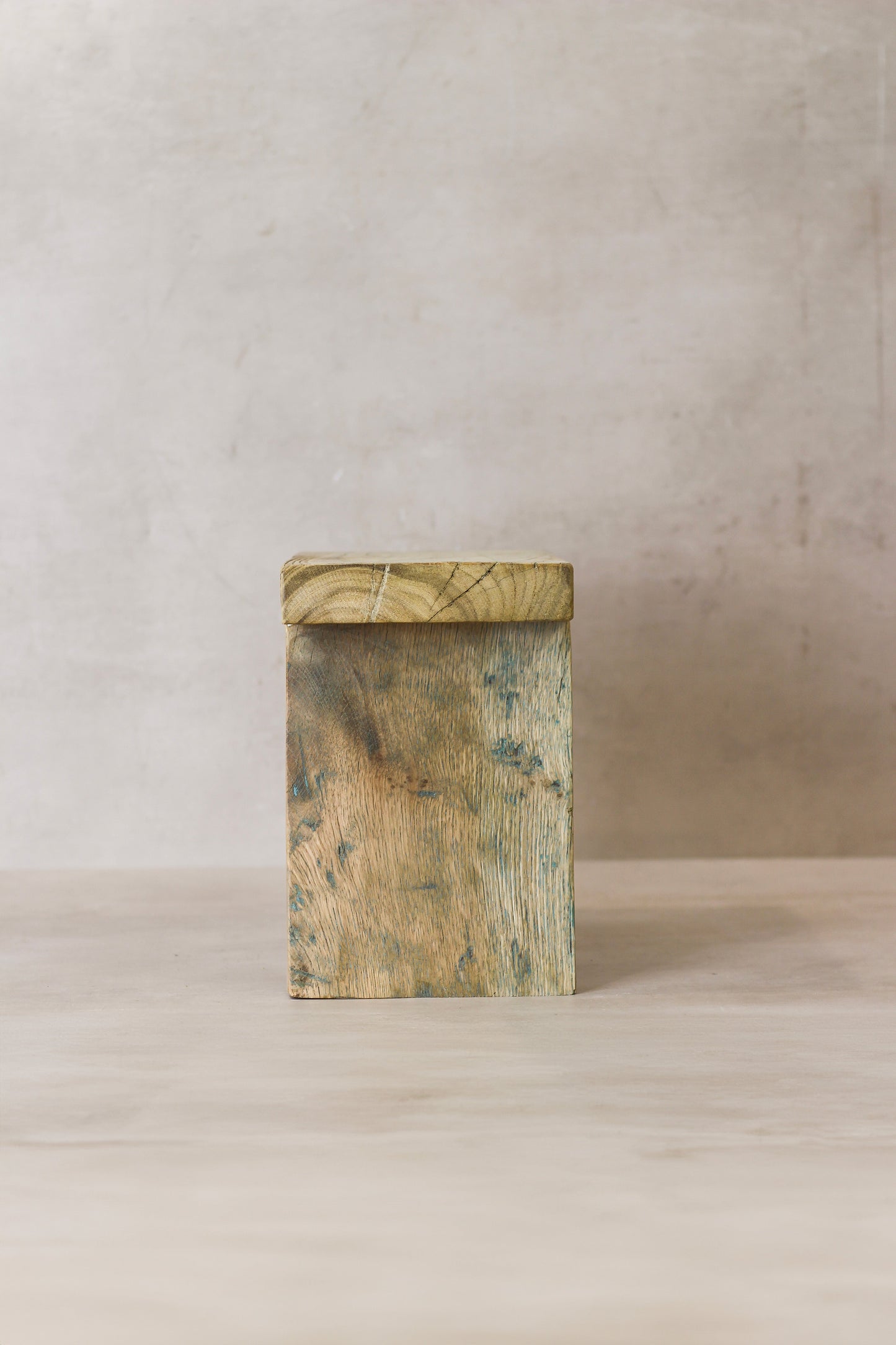 Vintage Rustic Square Elm Wood Stool - Small - No 8