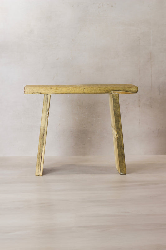 Vintage Rustic Square Elm Wood Stool - No 5