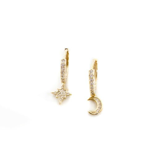 Seren Gold Moon and Star Mini Huggie Hoop Earrings