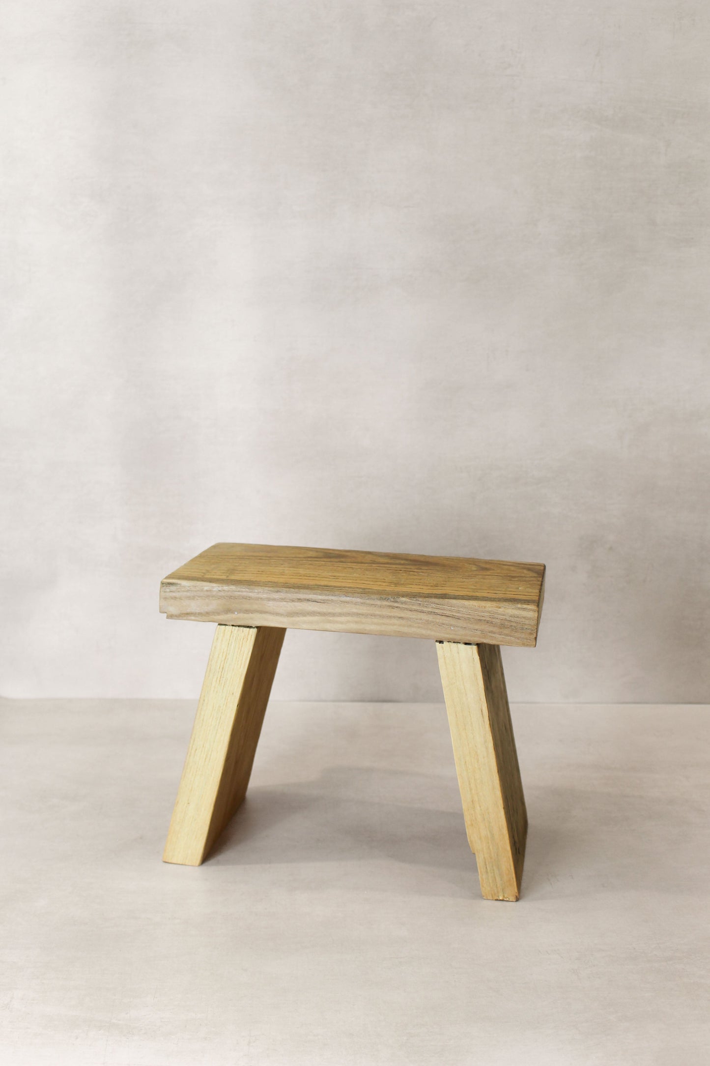 Vintage Rustic Square Elm Wood Stool - Small - No 9