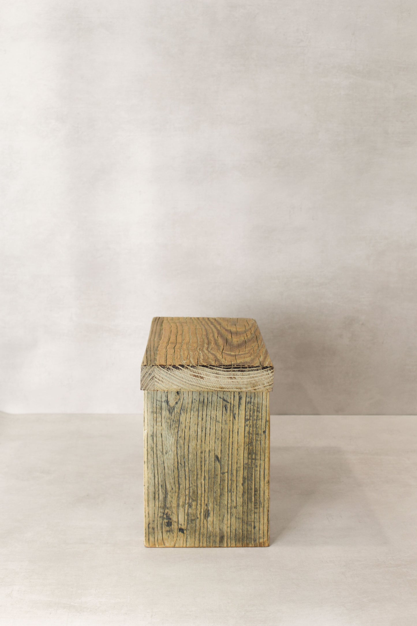 Vintage Rustic Square Elm Wood Stool - Small - No 9