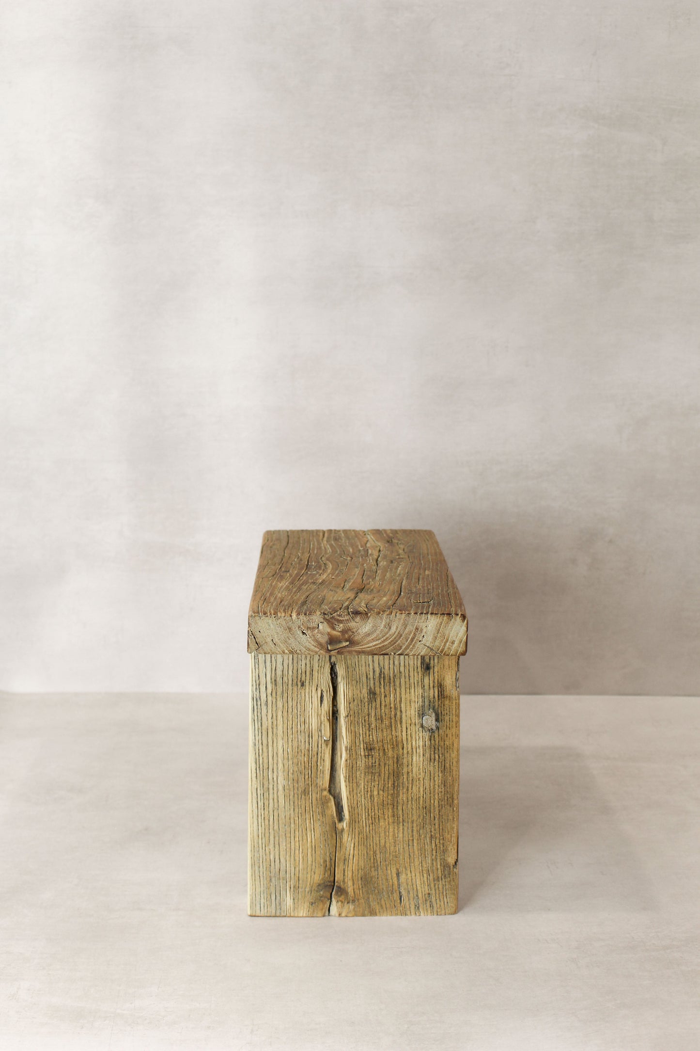 Vintage Rustic Square Elm Wood Stool - Small - No 11