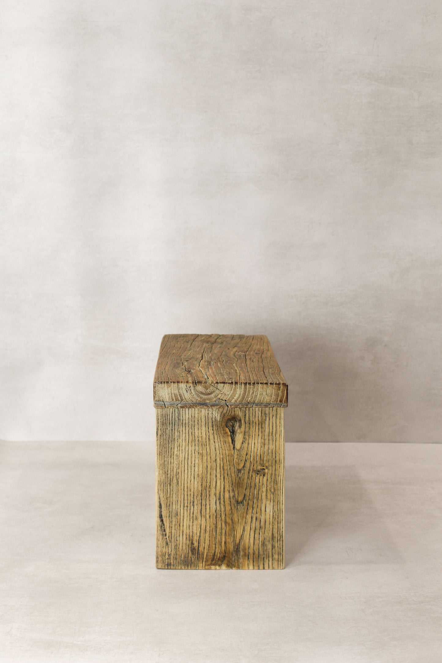 Vintage Rustic Square Elm Wood Stool - Small - No 11
