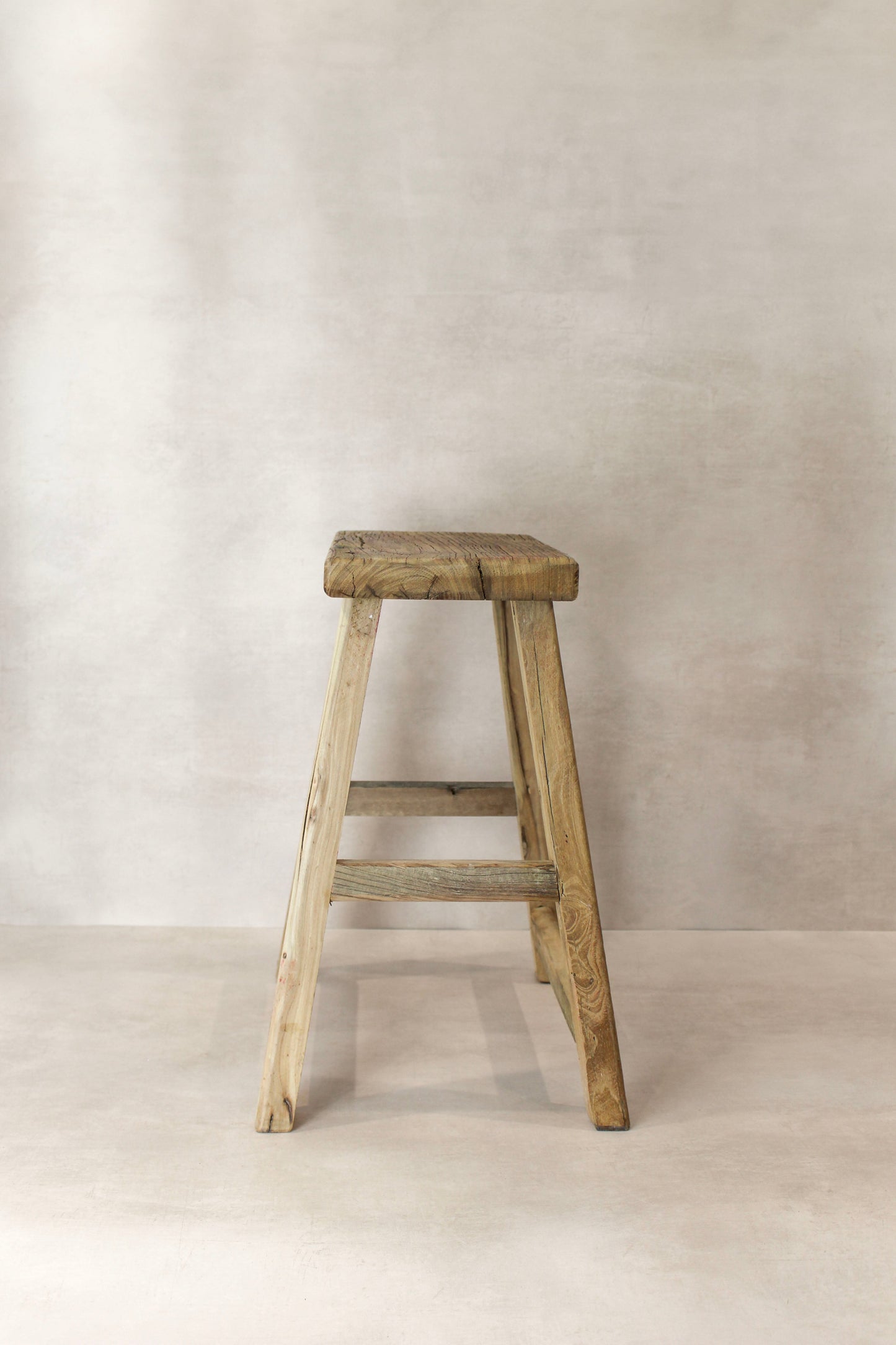 Vintage Rustic Elm Wood Stool - Medium - No 76