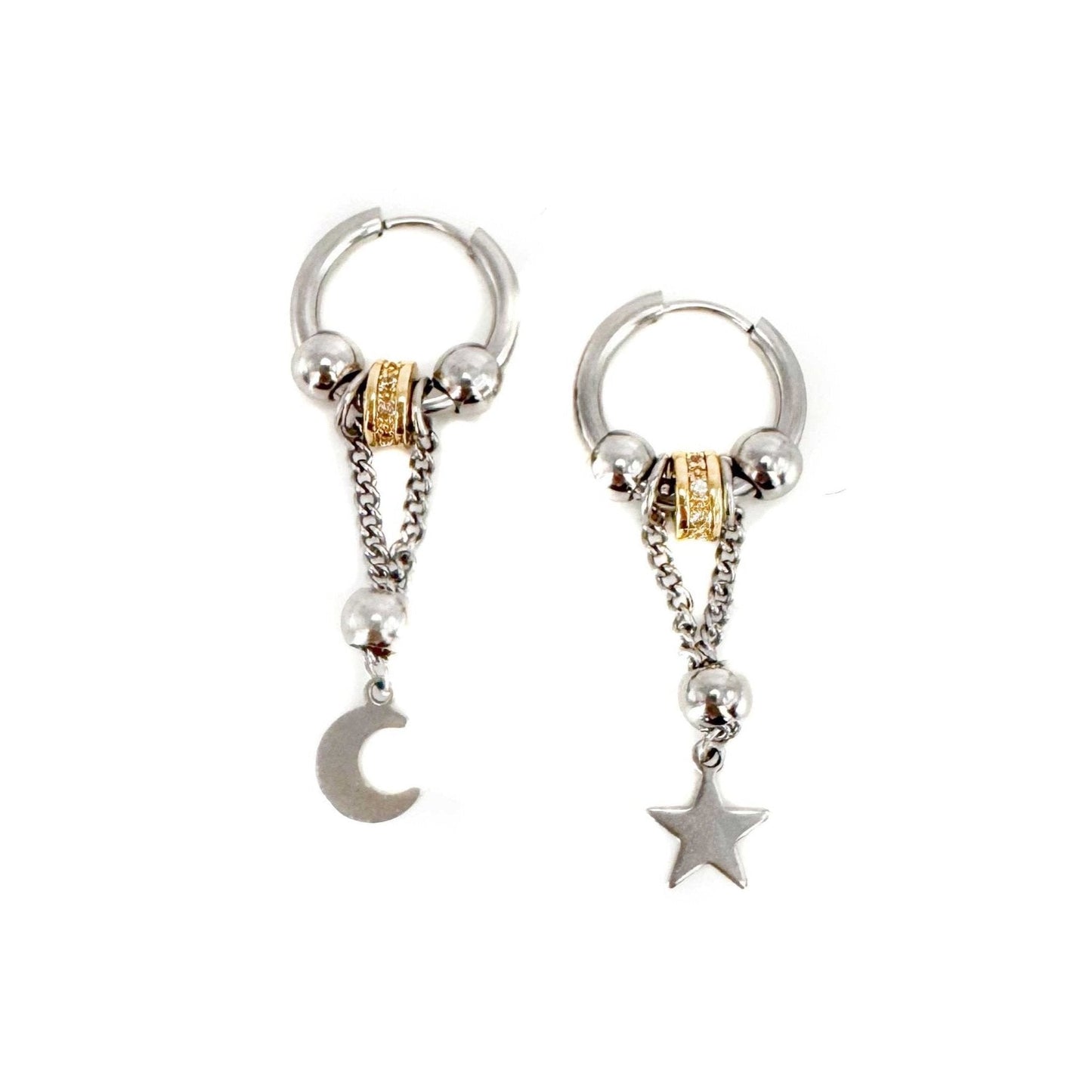 Hecate Crescent Moon and Star Mismatch Dangle Earrings