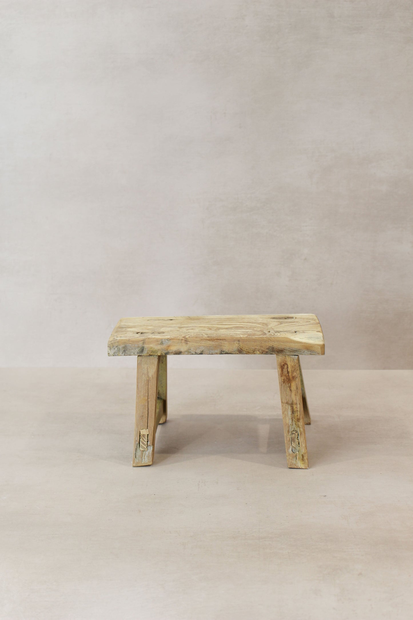 Vintage Rustic Elm Wood Stool - Small - No 17