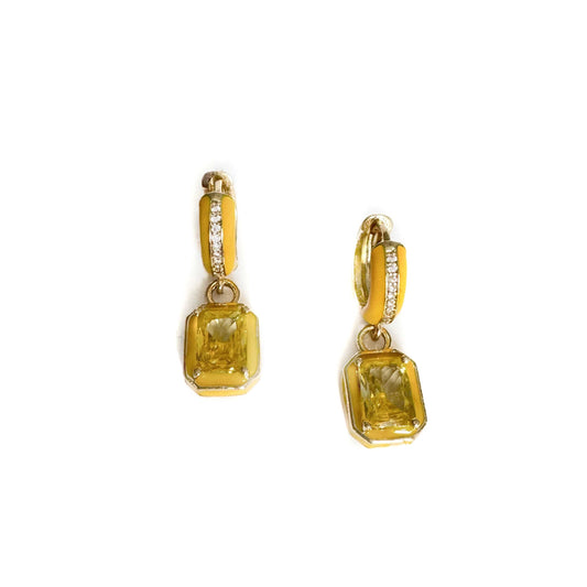 Zoe Yellow Enamel Huggie Hoop Jewel Earrings