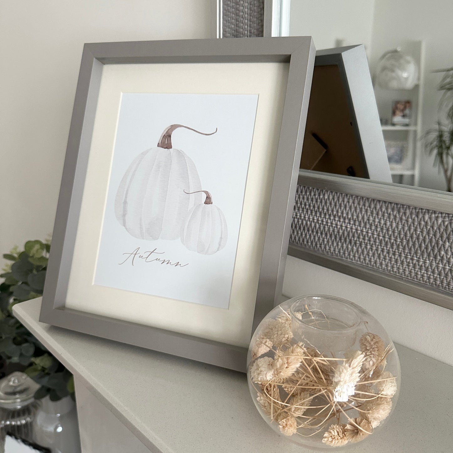 Autumn White Pumpkins Seasonal Wall Home Decor Print