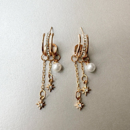 Estella Triple Hoop Celestial Pearl Earrings