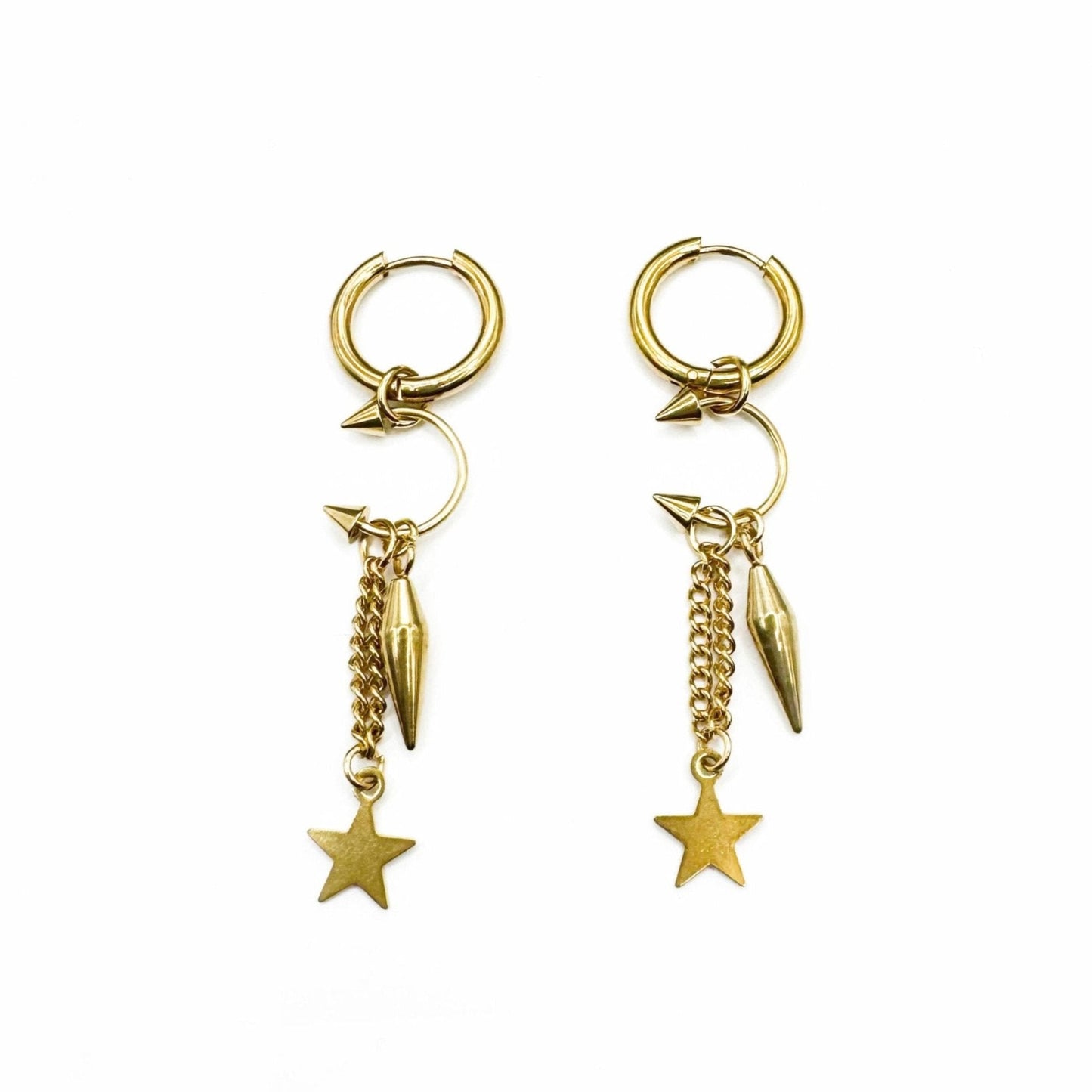 Aelin Luxe 18k Gold Plated Statement Dangle Star Charm Hoop Earrings