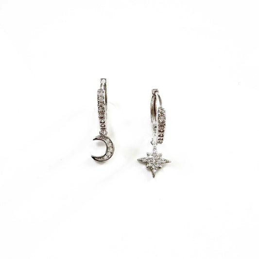 Seren Silver Moon and Star Huggie Hoop Earrings