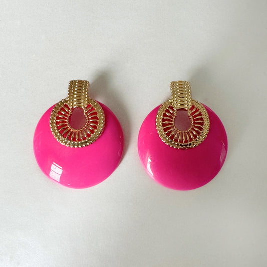 Lulu Large Pink Statement Disc Earrings