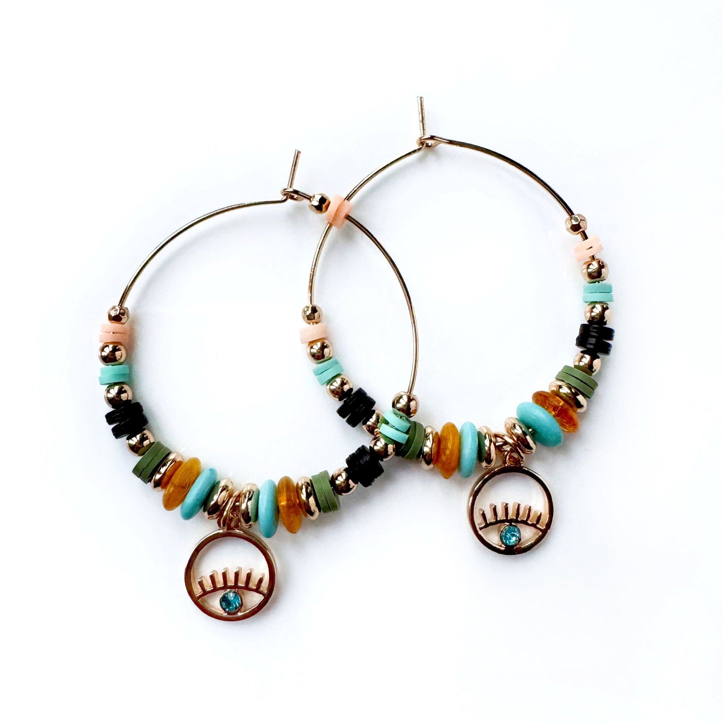 Nura Beaded Charm Hoop Earrings