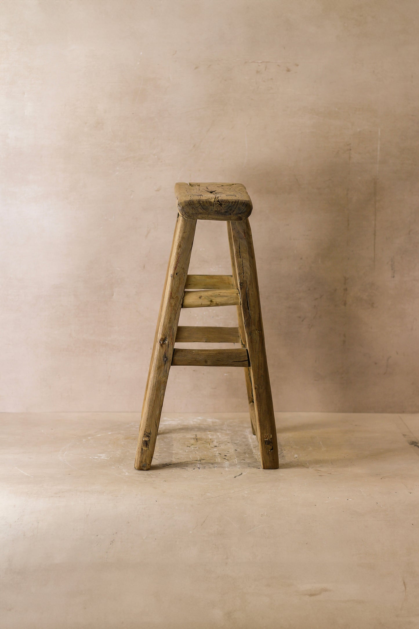 Vintage Rustic Elm Wood Stool - Medium - No 53