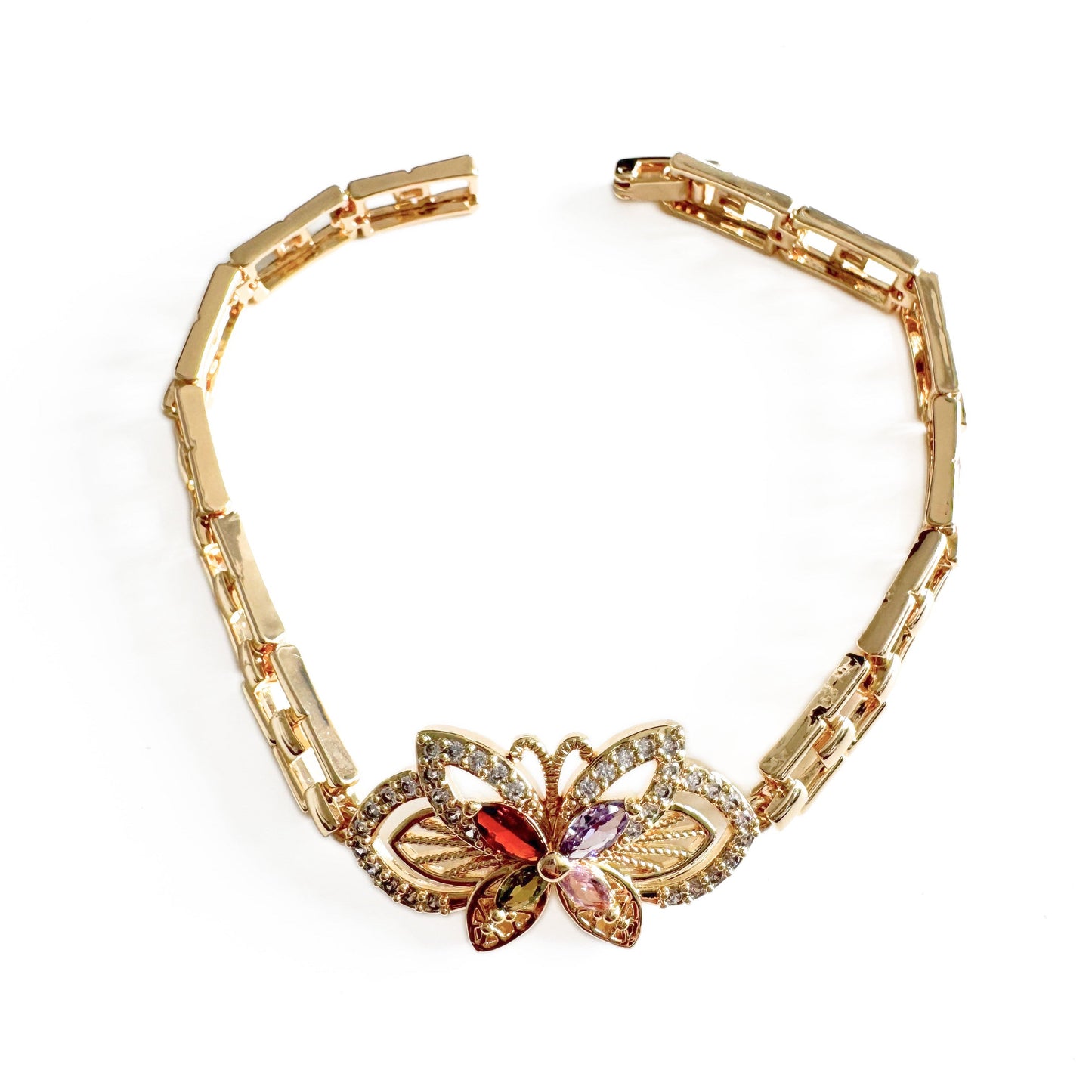 Millie Luxe Gold Plated Jewelled Statement Butterfly Bracelet