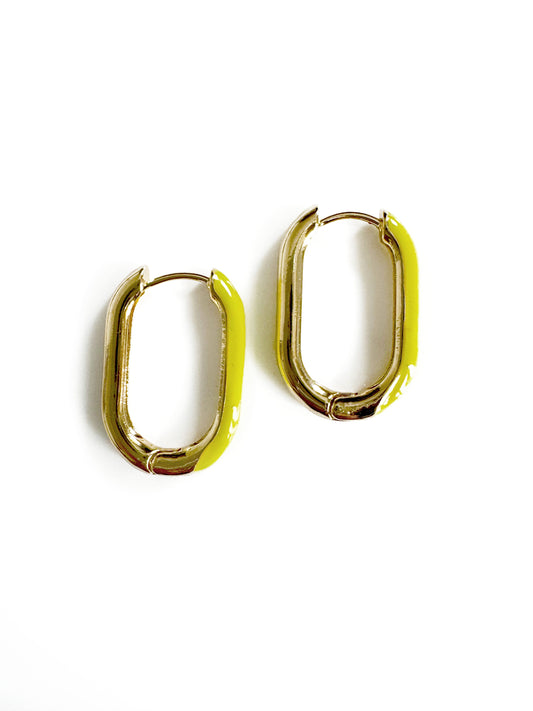 Harper Fluro Yellow Oval Hoop Earrings