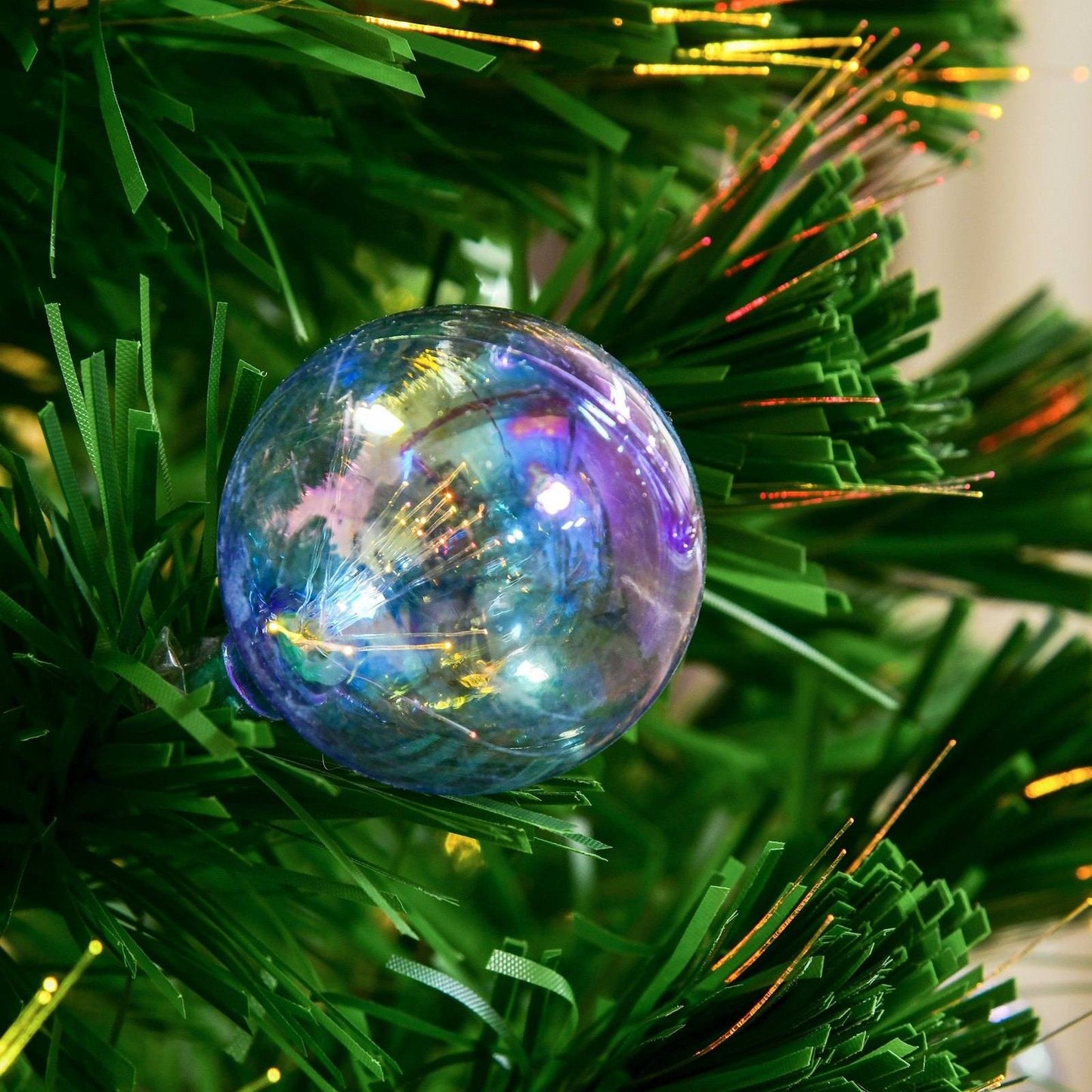 Homcom 5FT Prelit Artificial Christmas Tree Fiber Optic Holiday Home Xmas Indoor Decoration with Golden Stand Green