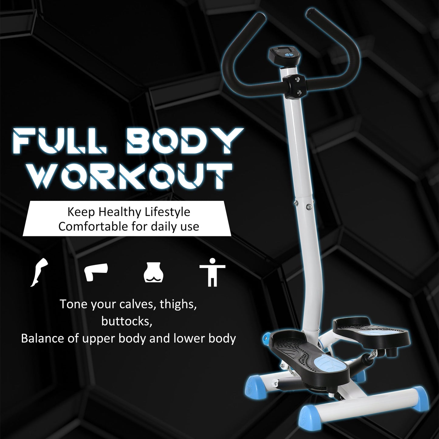 Adjustable Stepper Aerobic Ab Exercise Fitness Workout Machine with LCD Screen & Handlebars