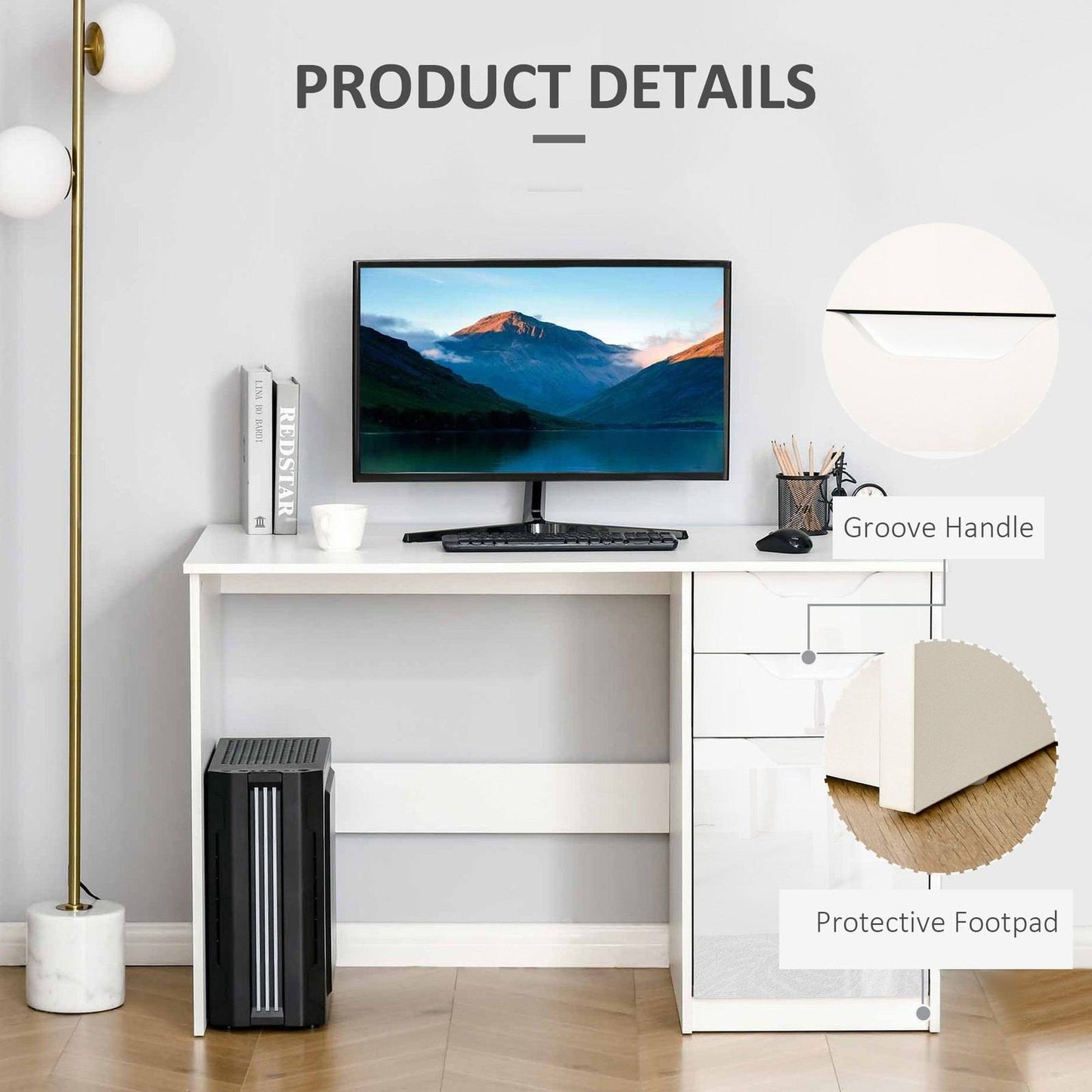 High Gloss Computer Desk with Drawers