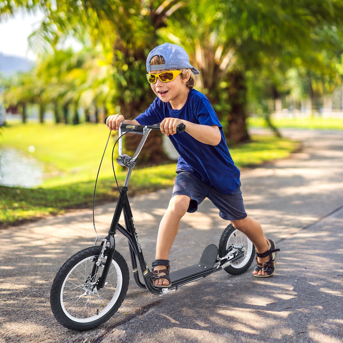 Teen Stunt Scooter Push Kick Scooters for Kids with Rubber Wheels Adjustable Handlebar Front Rear Dual Brakes Kickstand