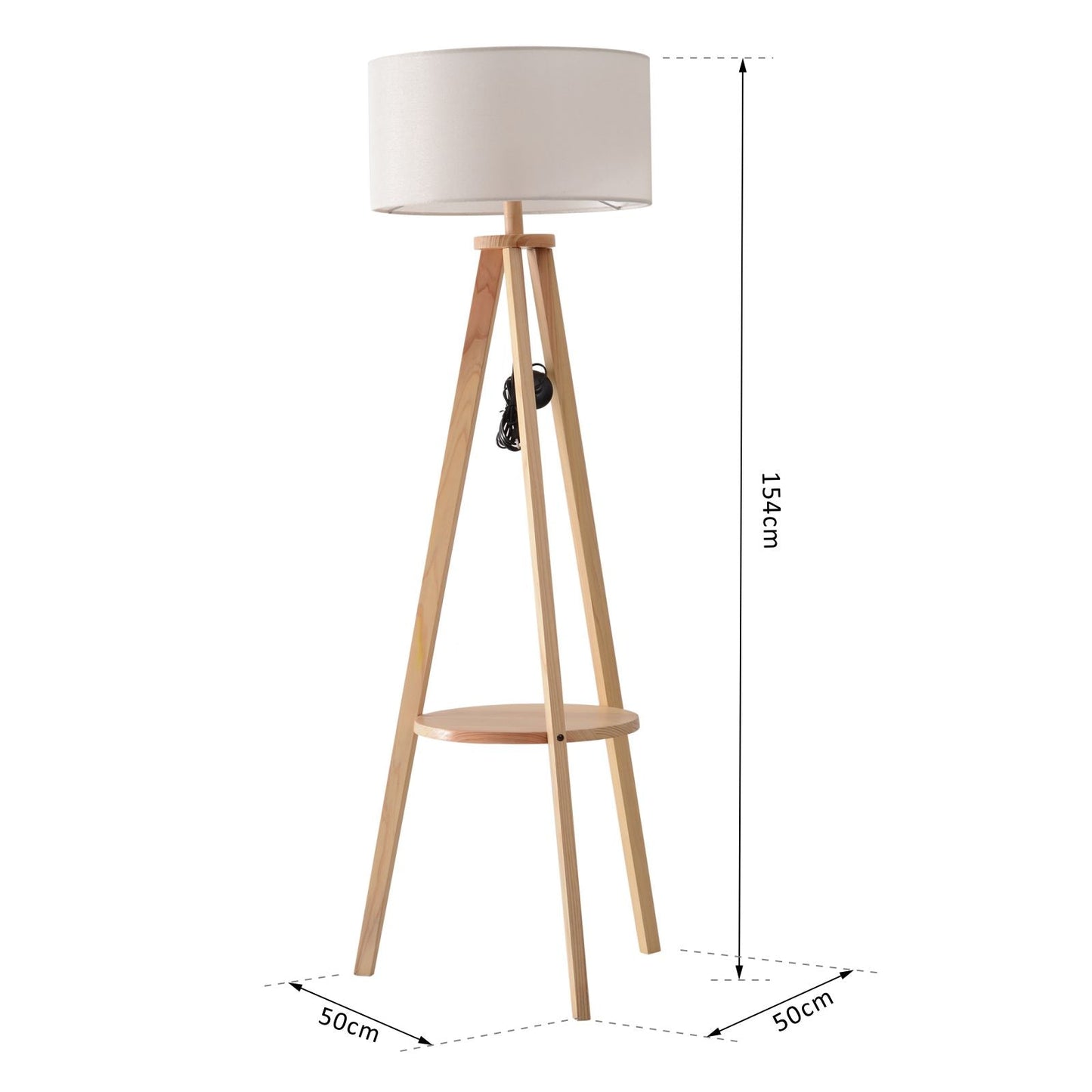 Free Standing Tripod Floor Lamp Bedside Light Reading Light With Storage Shelf Linen Shade For Living Room Bedroom