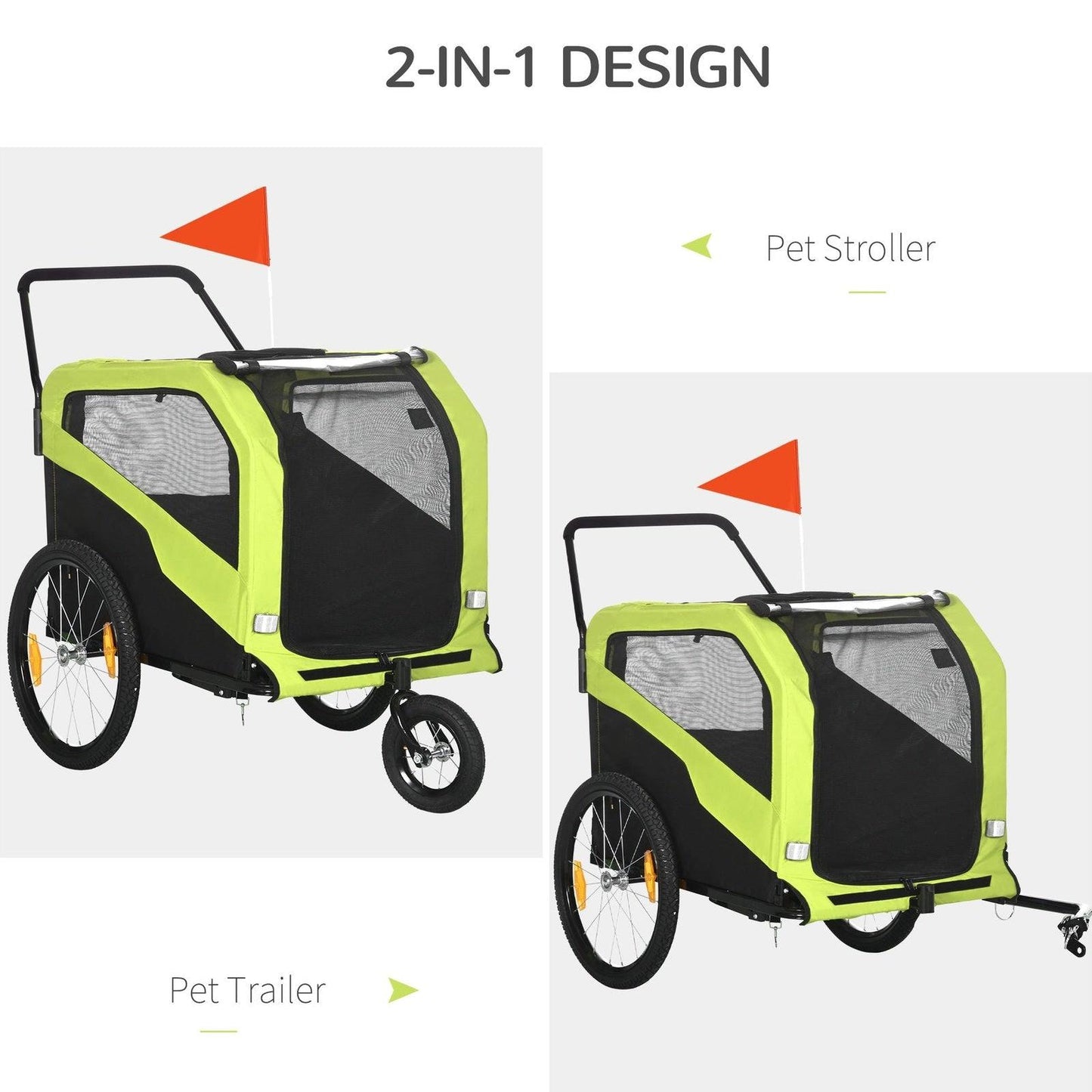 PawHut 2 in 1 Dog Bike Trailer Pet Stroller for Large Dogs with Hitch