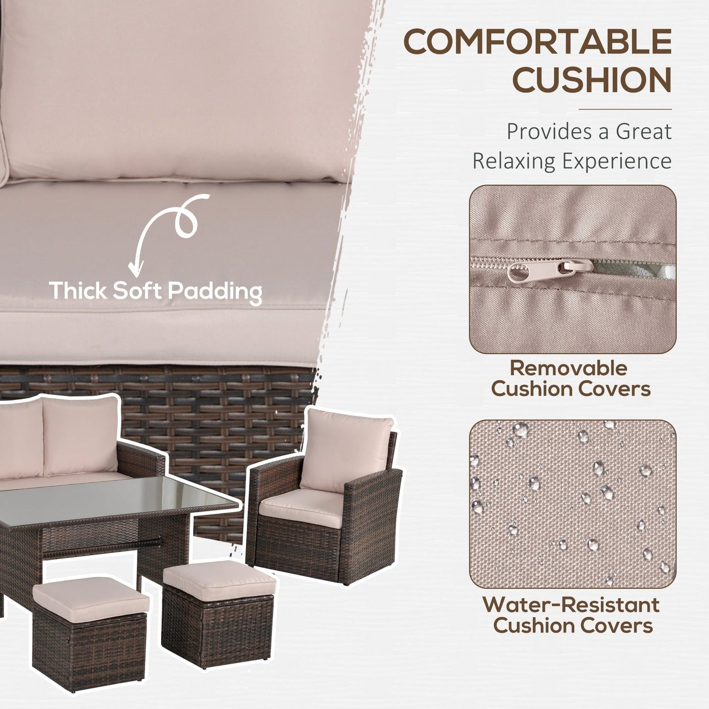 Outsunny 6 Pieces Outdoor Pe Rattan Garden Furniture Set With Three-Seat