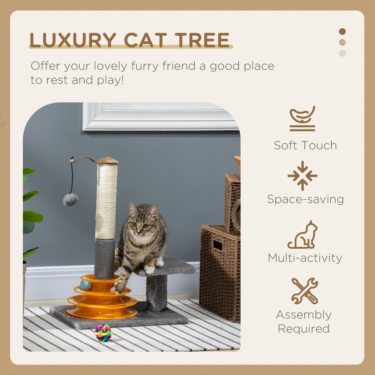 PawHut Cat Tree Tower Activity Center Climbing Stand Kitten House Furniture with Scratching Posts Toy abd Perch 56cm Grey