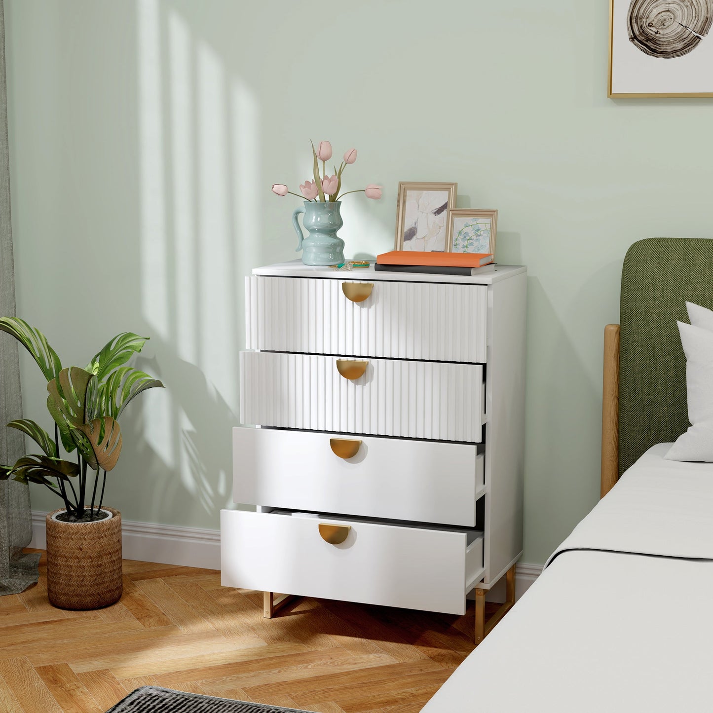 HOMCOM Chest of Drawers with 4 Drawers, Modern Dresser for Bedroom, White