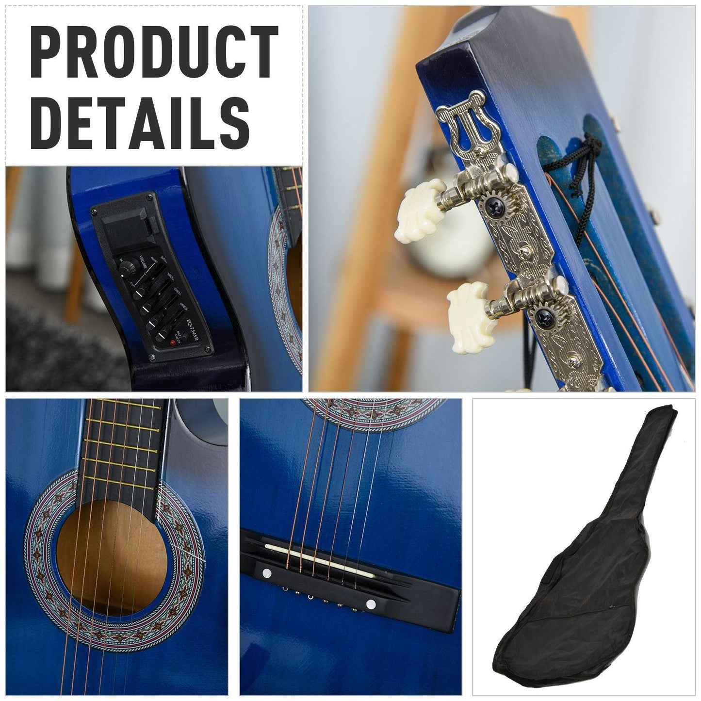 38" Beginners Basswood Acoustic Guitar Blue