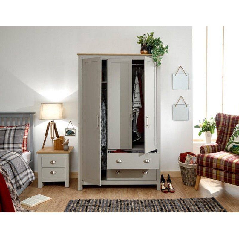 Lancaster Tall Wardrobe Grey 3 Doors 1 Shelf 2 Drawers